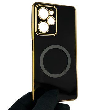 Чехол для Xiaomi POCO X5 Pro 5G с кольцом MagSafe с золотой окантовкой на поко х5 про черный gs1 0021652 фото