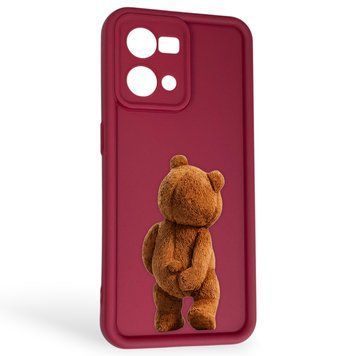 Чохол силіконовий Soft Touch з 3D принтом кумедний тед ведмідик для Oppo Reno 7 бордовий (Повний захист камери) 0049399 фото