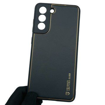 Чохол для Samsung Galaxy S21 FE SM-G990B шкіряний із золотою окантовкою на самсунг с21 фе чорний 0001395 фото