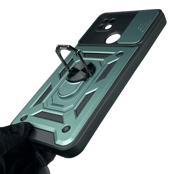Чохол для Xiaomi Redmi 9C броньований з кільцем-тримачем підставкою зі шторкою на сяомі редмі 9с зелений rg1 0015949 фото