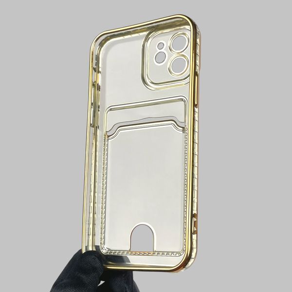 Чохол для Apple iPhone 12 із золотою окантовкою з кишенькою для карток на айфон 12 золотий 0012993 фото