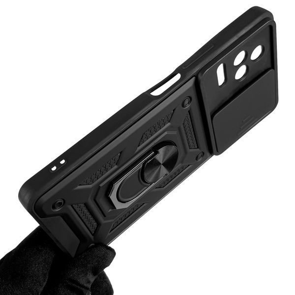 Чохол для Xiaomi Poco F4 броньований з кільцем зі шторкою на сяомі поко ф4 чорний 0007941 фото