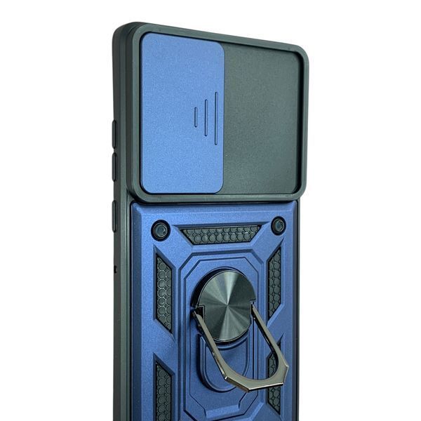 Чехол со шторкой камеры для Motorola Edge 50 Fusion синий (кольцо-подставка, бронированный) 0059842 фото