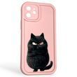 Чохол силіконовий оригінальний Soft Touch з 3D принтом злого кота для Apple iPhone 12 рожевий (Повний захист камери)