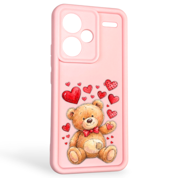 Чохол силіконовий оригінальний Soft Touch з 3D принтом милий ведмедик для Xiaomi Redmi Note 13 Pro Plus 5G рожевий (Повний захист камери) 0043853 фото
