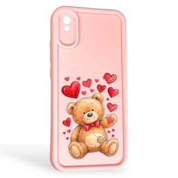 Чохол силіконовий оригінальний Soft Touch з 3D принтом милий ведмедик для Xiaomi Redmi 9A рожевий (Повний захист камери) 0043718 фото
