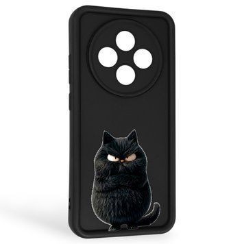 Чехол силиконовый Soft Touch с 3D принтом злой котик для Oppo Reno 12F черный (Полная защита камеры) 0047200 фото