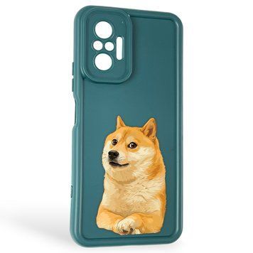 Чехол силиконовый оригинальный Soft Touch с 3D принтом мема сибу для Xiaomi Redmi Note 10 Pro темно-зеленый (Полная защита камеры) 0047886 фото