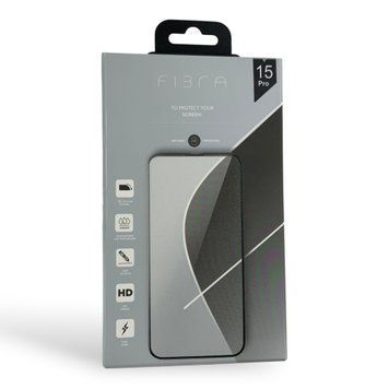 Захисне скло FIBRA для iPhone 15 Pro повноекранне 5D з тонкою чорною рамкою (олеофобне покриття, сітка від пилу, айфон 15 про) 0061743 фото