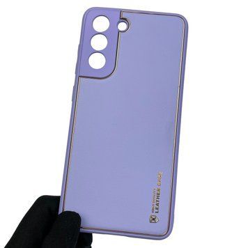 Чохол для Samsung Galaxy S21 FE SM-G990B шкіряний із золотою окантовкою на самсунг с21 фе бузковий 0001397 фото