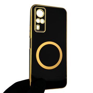 Чехол для Vivo Y53S с кольцом MagSafe с золотой окантовкой на виво у53с черный gs1 0022907 фото