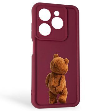 Чохол силіконовий Soft Touch з 3D принтом кумедний тед ведмідик для TECNO Spark Go 2024 (BG6) бордовий (Повний захист камери) 0049230 фото