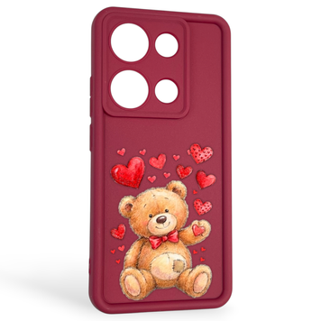 Чохол силіконовий оригінальний Soft Touch з 3D принтом милий ведмедик для Xiaomi Redmi Note 14S бордовий (Повний захист камери) 0043877 фото