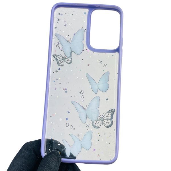 Чехол для Motorola G34 с блёстками с бабочками на моторола г34 сиреневый 0037570 фото