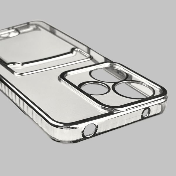 Чохол для Xiaomi POCO M6 4G зі срібною окантовкою з кишенькою для карток на сяомі поко м6 срібний 0013227 фото