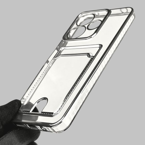 Чохол для Xiaomi POCO M6 4G зі срібною окантовкою з кишенькою для карток на сяомі поко м6 срібний 0013227 фото