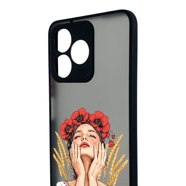 Чохол для телефона Realme Note 50 с 3D принтом дівчина маки колоски із захистом камери чорний 0059250 фото