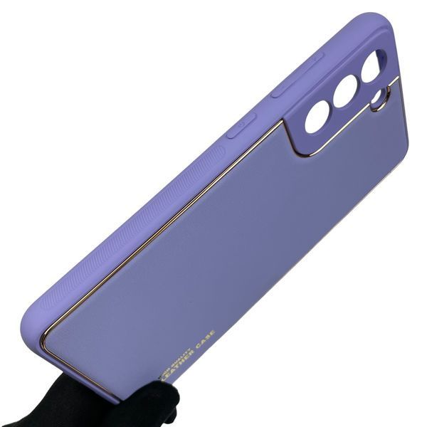 Чехол для Samsung Galaxy S21 FE SM-G990B кожаный с золотой окантовкой на самсунг с21 фе сиреневый 0001397 фото