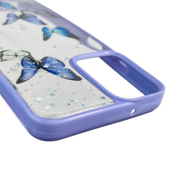 Чехол для Motorola G34 с блёстками с бабочками на моторола г34 сиреневый 0037570 фото