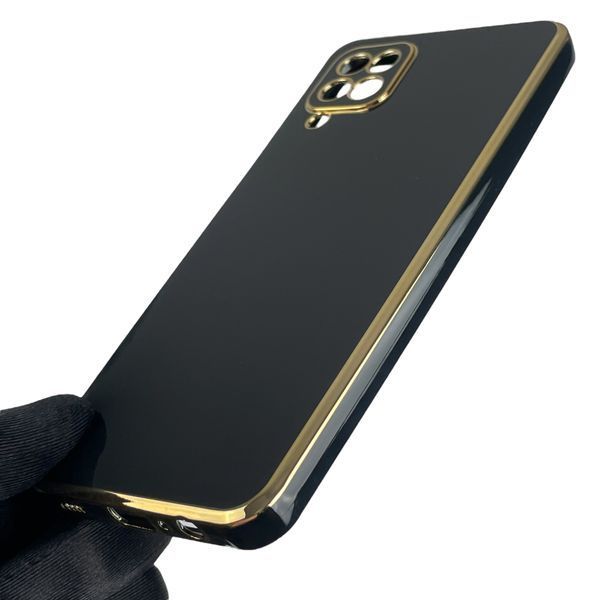Чехол для Samsung Galaxy A12 SM-A127F с золотой окантовкой с защитой камеры на самсунг а12 чёрный 0008229 фото