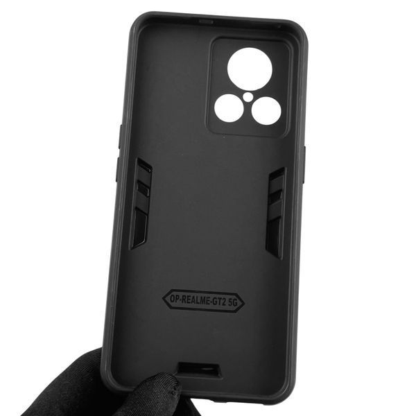 Чехол для телефона Realme GT 2 5G бронированный с магнитным кольцом-держателем на реалми гт 2 5г чёрный 0025692 фото