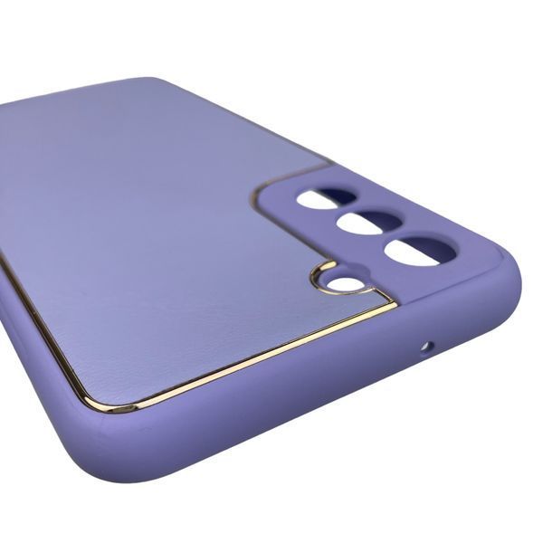 Чехол для Samsung Galaxy S21 FE SM-G990B кожаный с золотой окантовкой на самсунг с21 фе сиреневый 0001397 фото