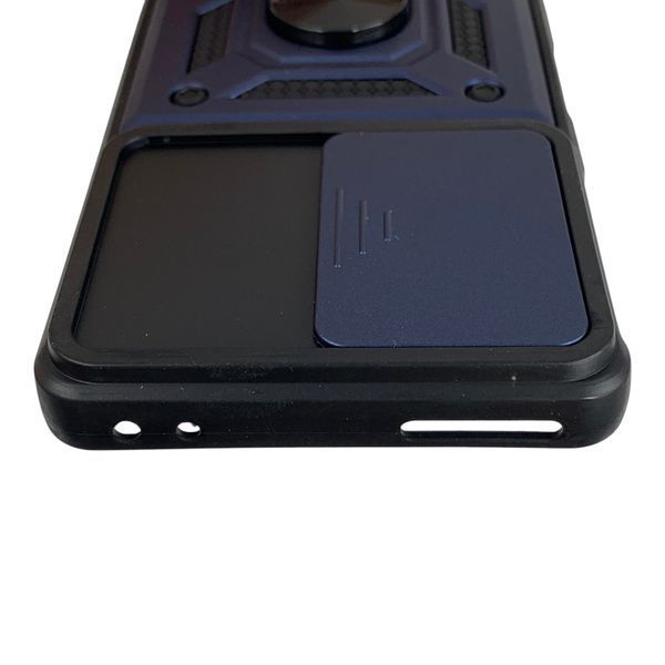 Чехол противоударный для Xiaomi Poco F4 GT с магнитной пластиной со шторкой на камере синий 0050799 фото