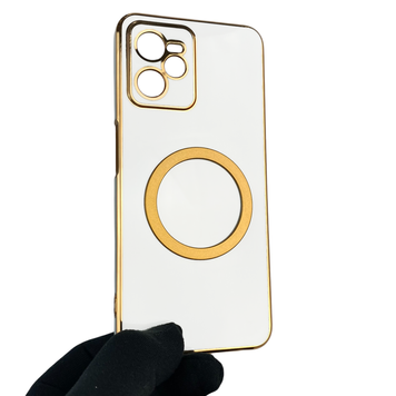 Чехол для Realme C35 с кольцом MagSafe с золотой окантовкой на реалми с35 белый gs1 0022273 фото