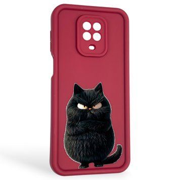 Чохол силіконовий оригінальний Soft Touch з 3D принтом злого кота для Xiaomi Redmi Note 9 Pro бордовий (Повний захист камери) 0046902 фото