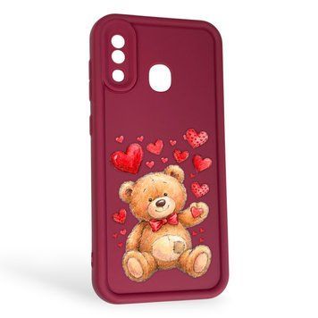 Чохол силіконовий Soft Touch з 3D принтом милий ведмедик для Samsung Galaxy A20 (SM-A205F) бордовий (Повний захист камери) 0044786 фото