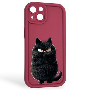 Чохол силіконовий оригінальний Soft Touch з 3D принтом злого кота для Apple iPhone 13 бордовий (Повний захист камери) 0046199 фото