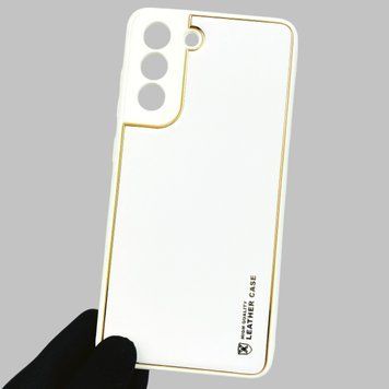 Чохол для Samsung Galaxy S21 FE SM-G990B шкіряний із золотою окантовкою на самсунг с21 фе білий 0001396 фото