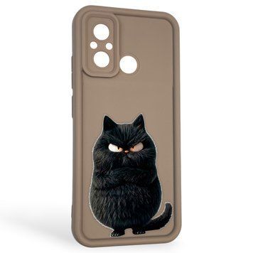 Чехол силиконовый оригинальный Soft Touch с 3D принтом злой котик для Xiaomi Poco C55 коричневый (Полная защита камеры) 0046651 фото