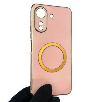 Чехол для Xiaomi POCO C65 с кольцом MagSafe с золотой окантовкой на сяоми поко с65 пудровый gs1 0022953 фото