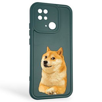 Чехол силиконовый оригинальный Soft Touch с 3D принтом мема сибу для Xiaomi Redmi 10C темно-зеленый (Полная защита камеры) 0047737 фото