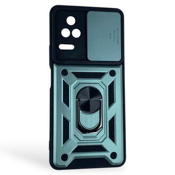 Чехол противоударный для Xiaomi Poco F4 с магнитной пластиной со шторкой на камере зеленый 0050801 фото