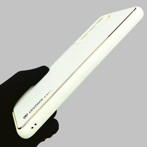 Чехол для Samsung Galaxy S21 FE SM-G990B кожаный с золотой окантовкой на самсунг с21 фе белый 0001396 фото