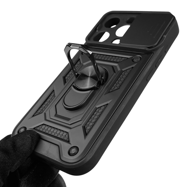 Чохол для Apple iPhone 15 Pro броньований з кільцем-тримачем підставкою зі шторкою на айфон 15 про чорний rg1 0015593 фото