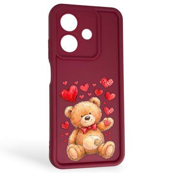 Чехол силиконовый Soft Touch с 3D принтом милый мишка для Oppo A40m бордовый (Полная защита камеры) 0044897 фото