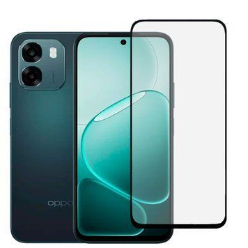 Захисне скло для телефона Oppo A6x протиударне на весь екран прозоре з чорною рамкою 0053807 фото