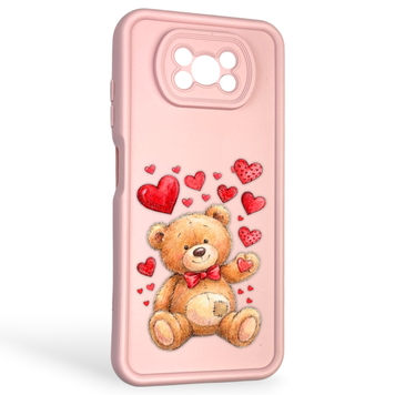 Чехол силиконовый оригинальный Soft Touch с 3D принтом милый мишка для Xiaomi Poco X3 пудровый (Полная защита камеры) 0043609 фото