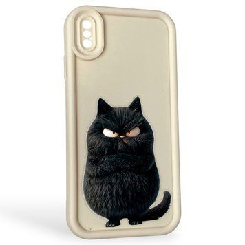 Чехол силиконовый Soft Touch с 3D принтом злой котик для Apple iPhone Xs Max молочный (Полная защита камеры) 0047175 фото