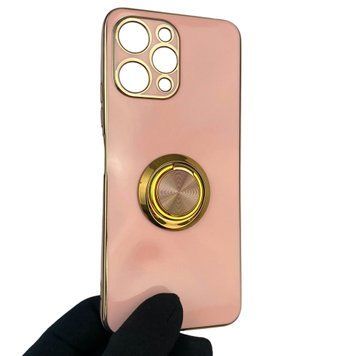 Чехол для Xiaomi Redmi 12 4G с кольцом-подставкой с золотой окантовкой на редми 12 пудровый gs1 0020786 фото