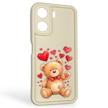 Чехол силиконовый оригинальный Soft Touch с 3D принтом милый мишка для Xiaomi Redmi 13C молочный (Полная защита камеры) 0043678 фото