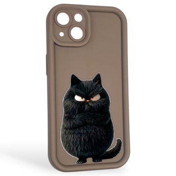 Чохол силіконовий оригінальний Soft Touch з 3D принтом злого кота для Apple iPhone 13 коричневий (Повний захист камери) 0046200 фото