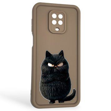 Чехол силиконовый оригинальный Soft Touch с 3D принтом злой котик для Xiaomi Redmi Note 9s коричневый (Полная защита камеры) 0046903 фото