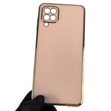 Чохол для Samsung Galaxy A12 SM-A127F із золотою окантовкою із захистом камери на самсунг а12 пудровий 0008227 фото