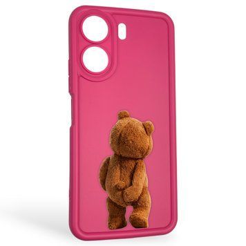 Чохол силіконовий оригінальний Soft Touch з 3D принтом кумедний тед ведмідик для Xiaomi Redmi 13C малиновий (Повний захист камери) 0048874 фото