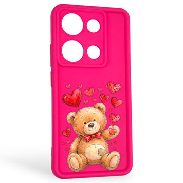 Чохол силіконовий оригінальний Soft Touch з 3D принтом милий ведмедик для Xiaomi Redmi Note 14S малиновий (Повний захист камери) 0043879 фото
