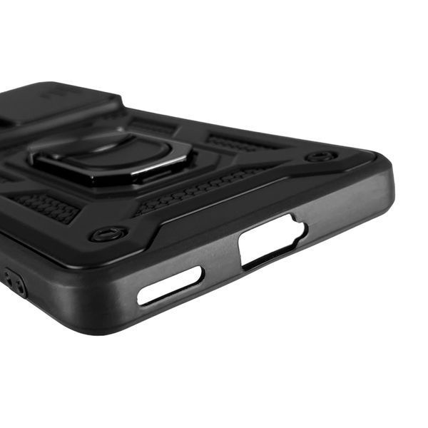 Чехол для Xiaomi 13 Lite бронированный с кольцом со шторкой на сяоми 13 lite чёрный 0007901 фото